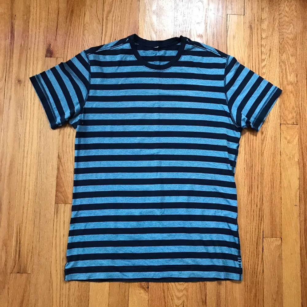 lululemon Blue and Navy Striped Crew Tee XL